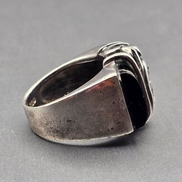 Sterling Silver 925 Black Onyx Statement Ring Size 8 Filigree Accent 8.68g - Picture 6 of 11